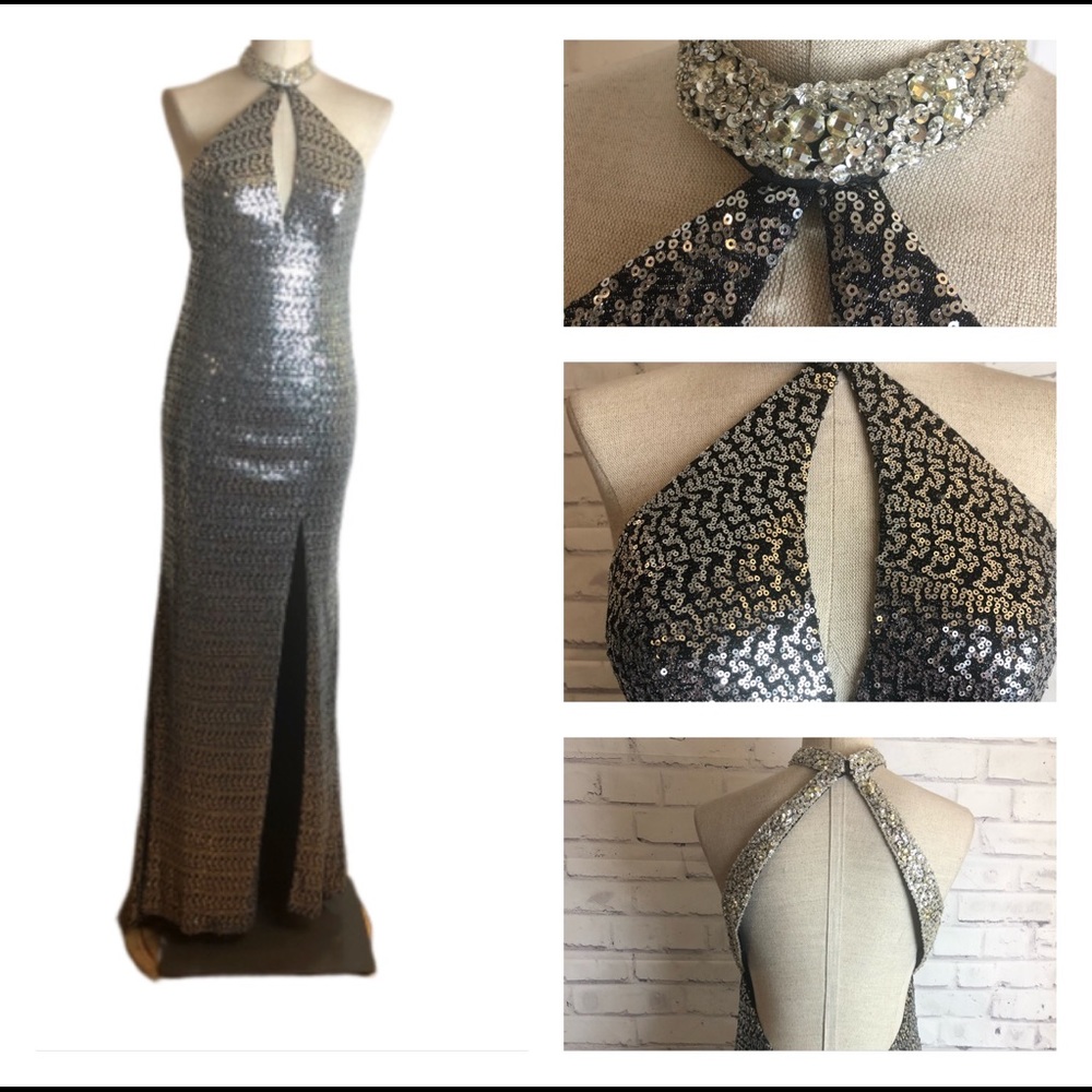 Landa black sequins choker dress
